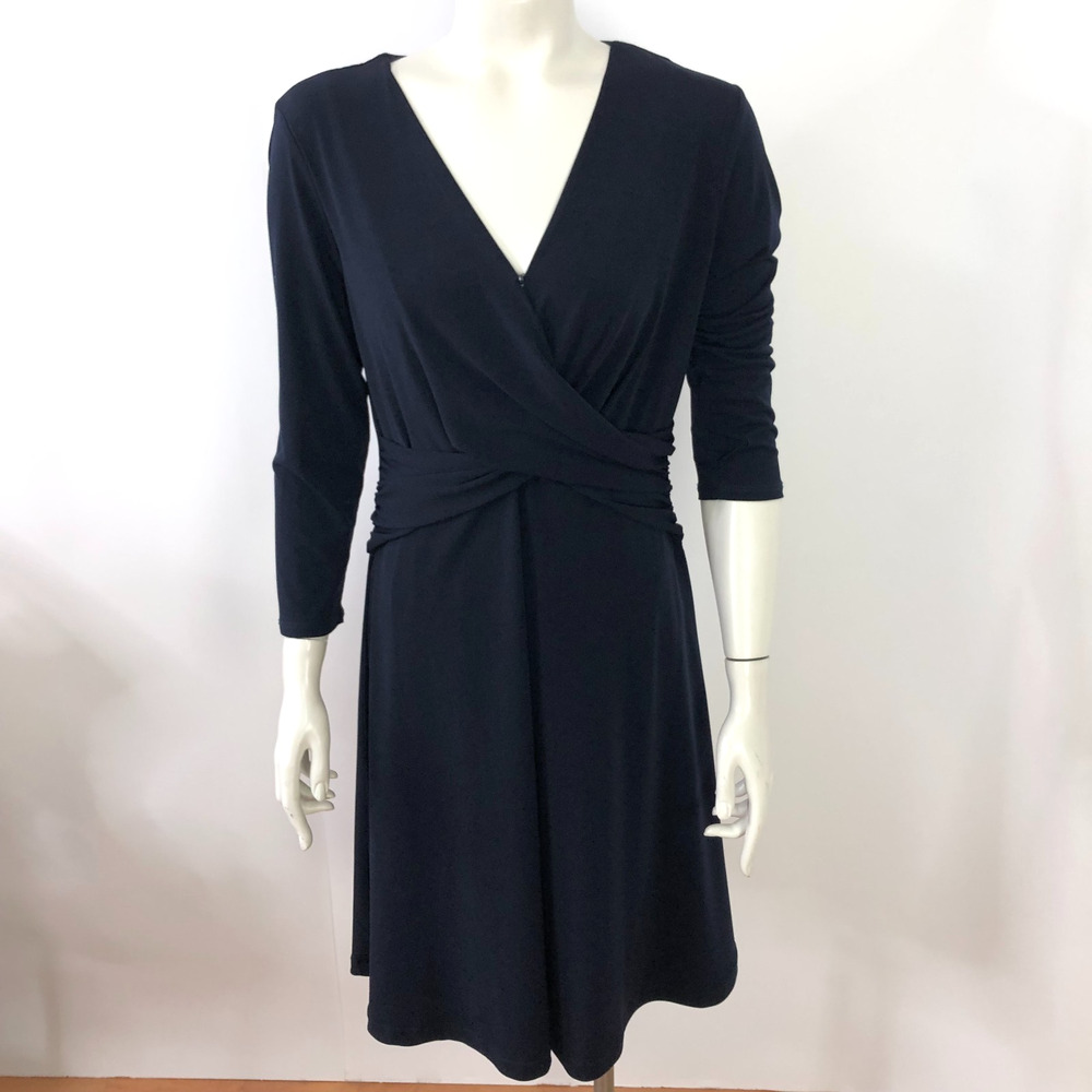Brooke's Brothers Medium Faux Wrap Button Above Knee Length Dress Blue Navy MINT